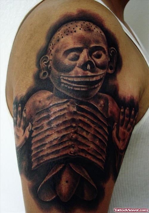 Aztec Mictlante Tattoo On Half Sleeve