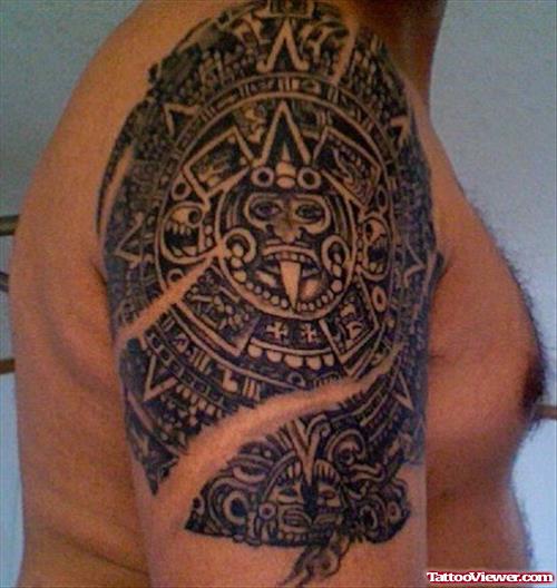 Classic Man Right Shoulder Aztec Tattoo