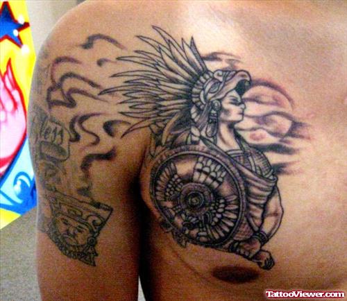 Aztec Warrior Tattoo On Chest