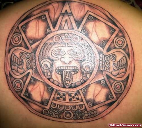 Aztec Sun Tattoo On Back For Men