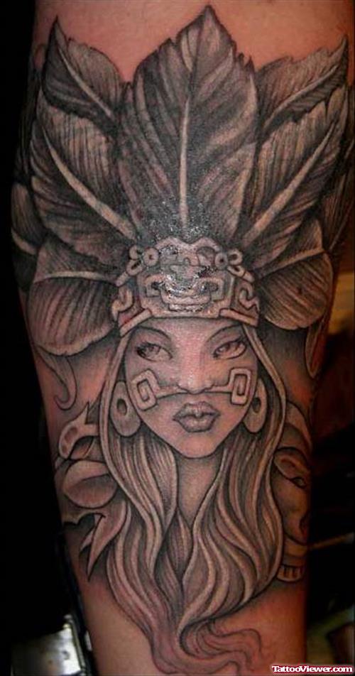 Awful Aztec Girl Head Tattoo