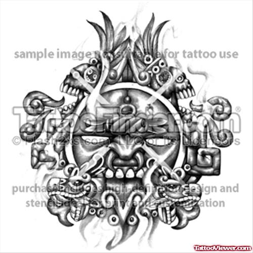 Amazing Aztec Sun Tattoo Design