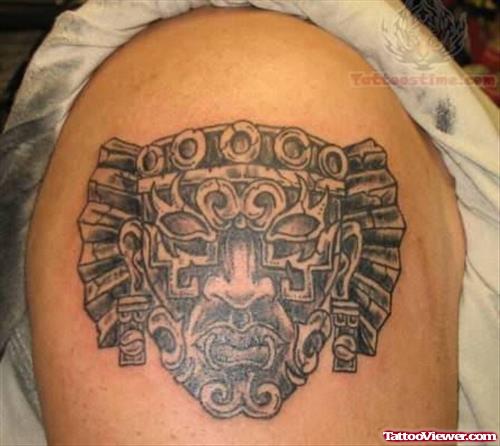 Best Aztec Mask Tattoo On Shoulder