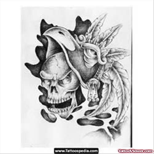 Aztec Native Skull Tattoo Design