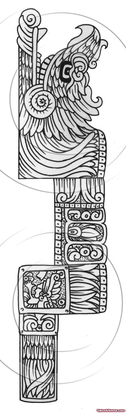 Aztec Grey Ink Tattoo Design