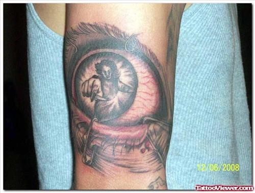 Aztec Eye Tattoo On right Half Sleeve