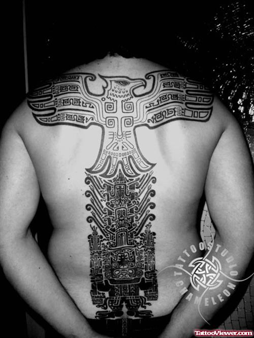 Aztec Bird Tattoo On Back Body