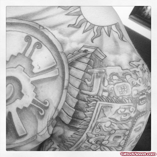 Amazing Aztec Left SHoulder Tattoo