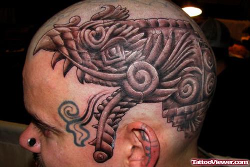 Aztec Bird Tattoo On Head