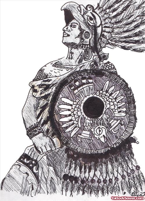 Attractive Warrior Aztec Tattoo Design