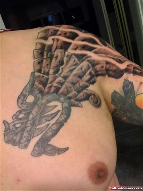 Aztec Tattoo On Chest & Shoulder