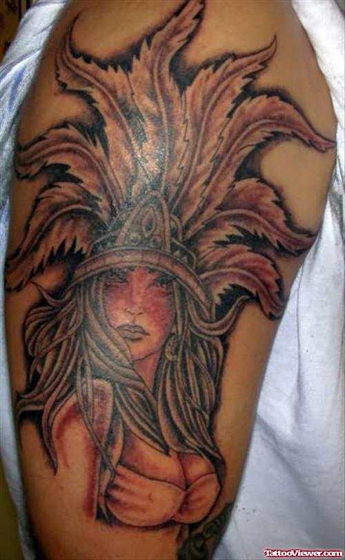Aztec Girl Tattoo On Bicep