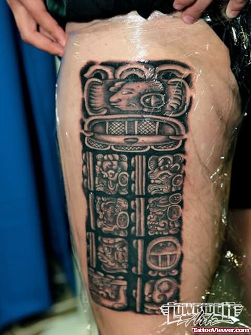 Aztec Tattoo On Thigh