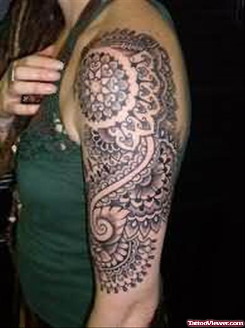Awesome Aztec Tattoo Design On Bicep