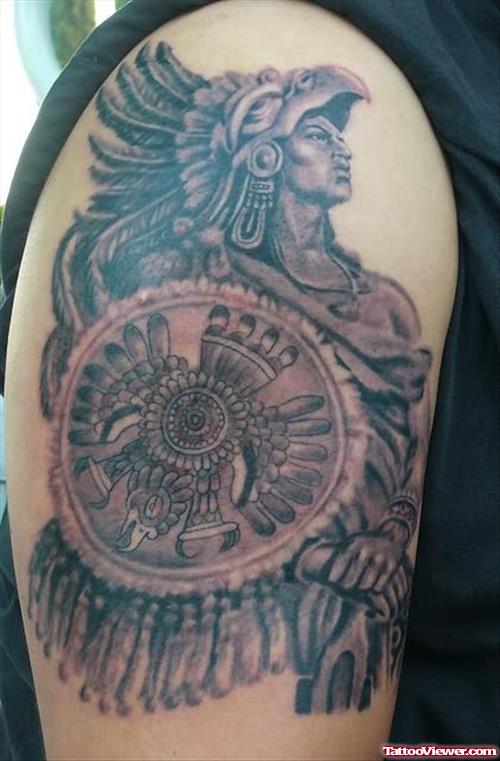 Aztec Chief Tattoo On Shoulder