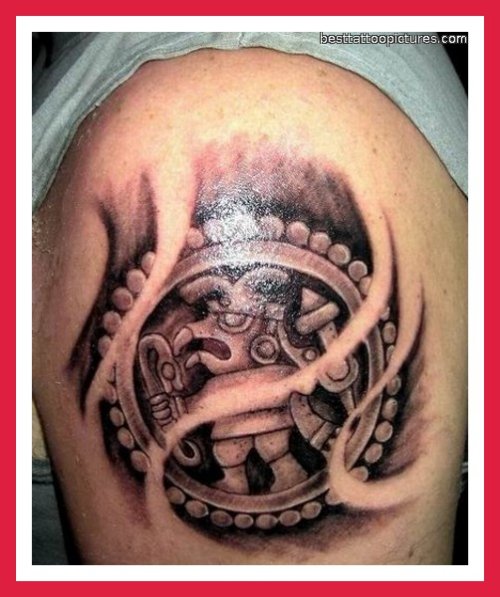 Awesome Grey Ink Aztec Tattoo
