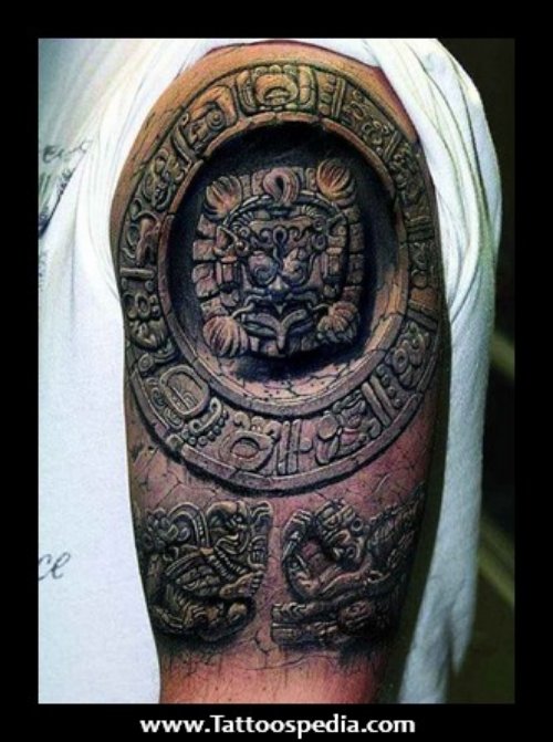 3D Aztec Tattoo On Half Sleeve