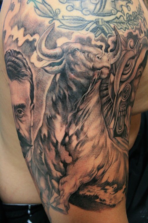 Aztec Warrior Tattoo On Right Sleeve