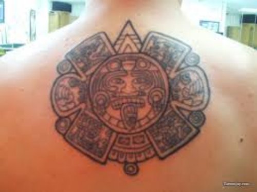 Fantastic Aztec Tattoo On Man Upperback