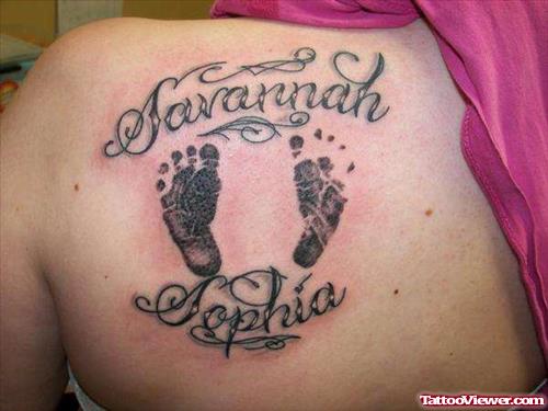 Savannah Sphia Baby Footprints Tattoos On Back Shoulder