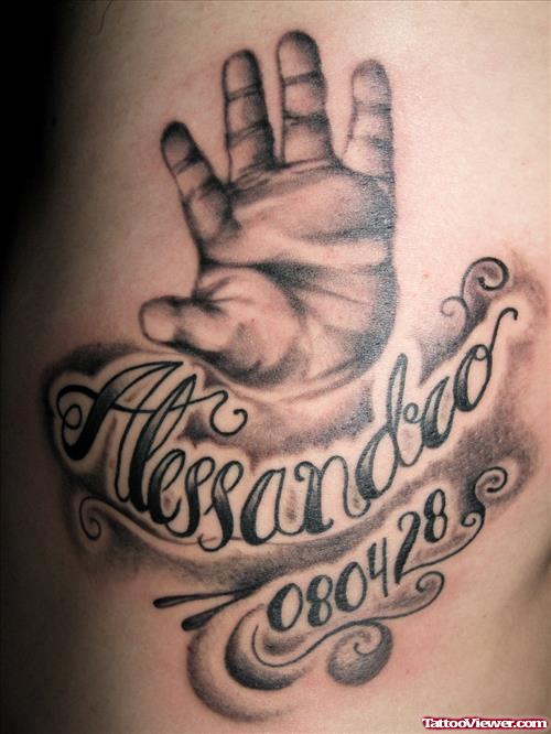 Grey Ink Baby Hand Tattoo