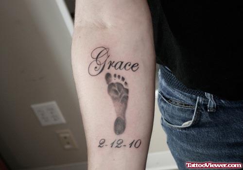 Grace Memorial Baby Footprint Tattoo On Right Arm