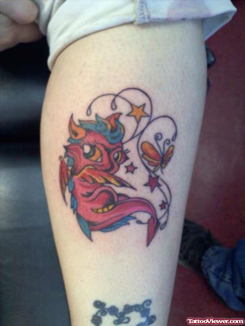 Color Dragon Baby Tattoo On Leg