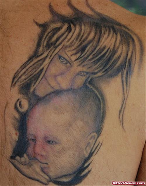 Baby Tattoos On Right Back Shoulder