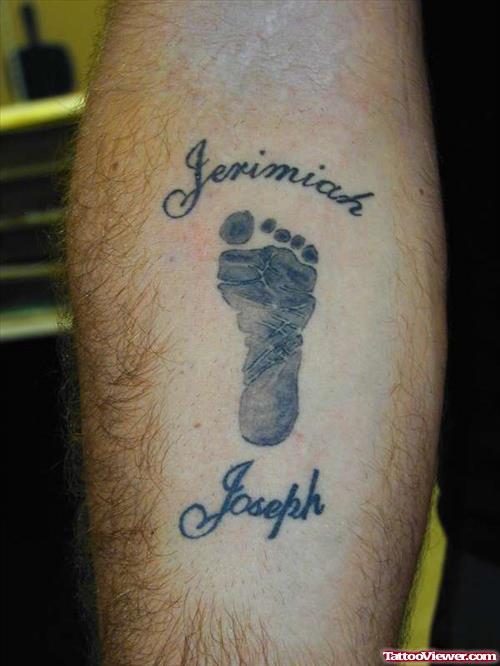 Grey Ink Baby Names And Footprint Tattoo