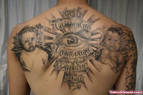 Eye One Baby Angels Tattoo On Back