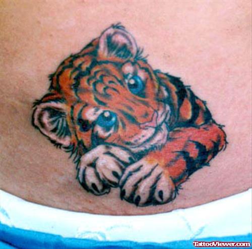 Cute Baby Tiger Tattoo On Lowerback