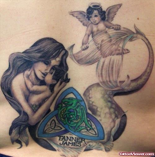 Celtic Knot And Mermaid With Angel Tattoo