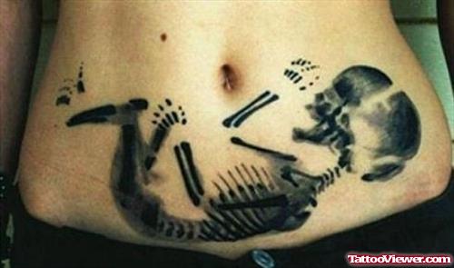 Awesome Baby Skeleton Tattoo On Belly