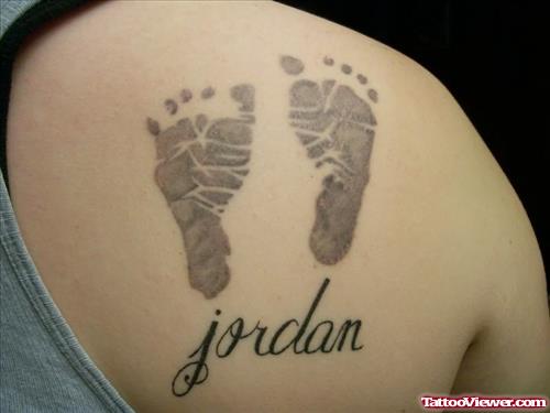 Jordan Baby Footprints Tattoos On Right Back Shoulder