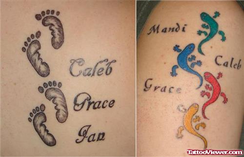 Awesome Grey Ink Baby Footprints Tattoos
