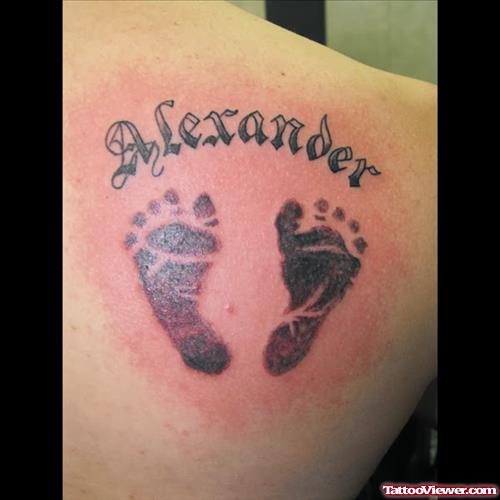 Alexander Abby Footprints Tattoo On Right BAck  SHoulder