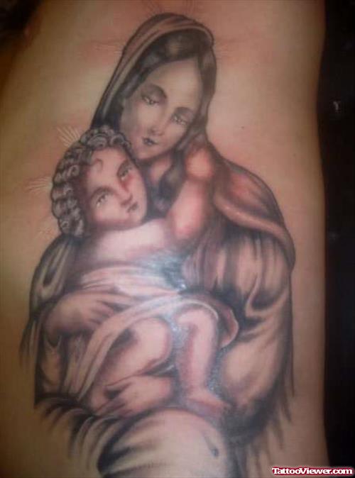 Mother Mary And Baby Jesus Tattoo