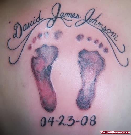 Memorial Baby Footprints Tattoos On Back