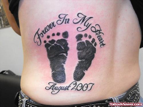 Memorial Baby Feet Tattoos On Lowerback