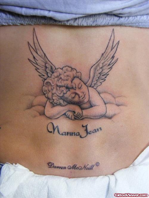 Grey Ink Baby Tattoo On Belly