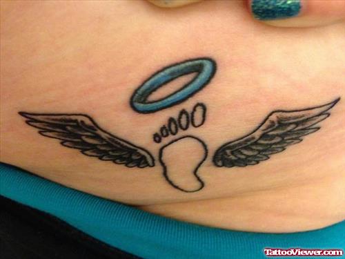 Angel Wing Baby Footprint Tattoo On Hip