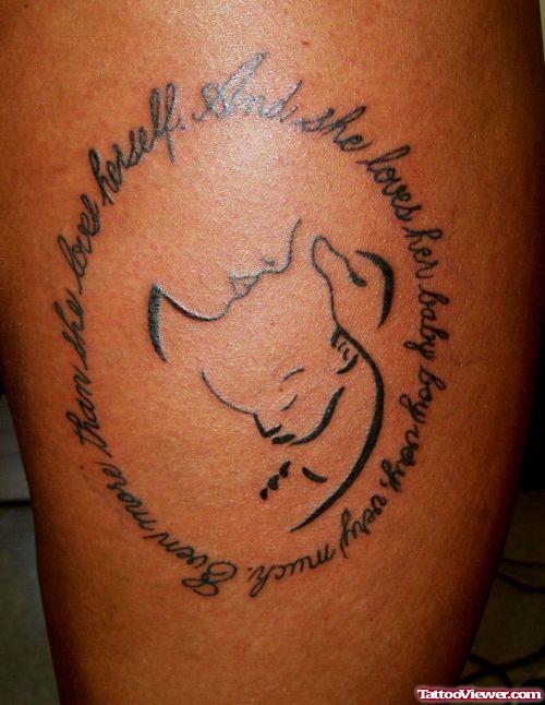 Amazing Outline Mother And Baby Tattoo