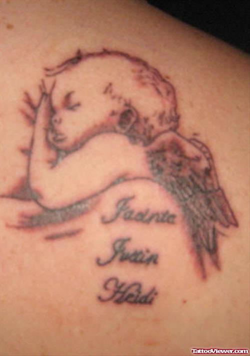 Amazing Grey Ink Cherub Angel Tattoo