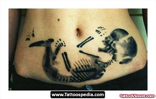 Baby Skeleton Tattoo On Belly