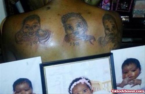 Baby Portraits Tattoos On Upperback