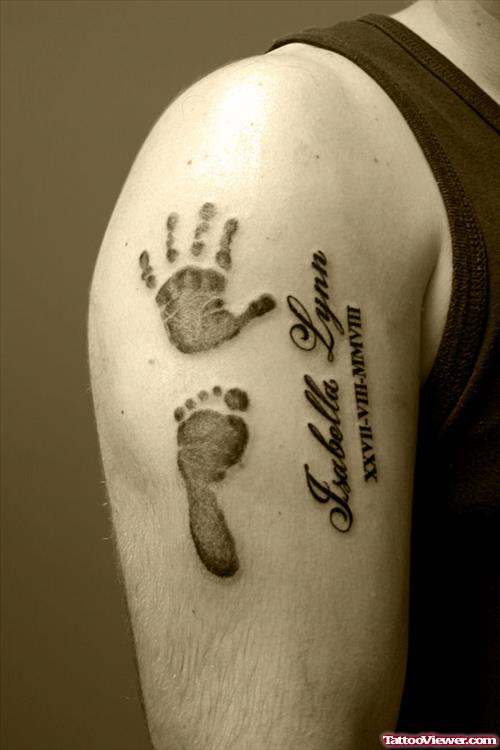 Baby Handprint And Footprint Tattoo on Right Half Sleeve