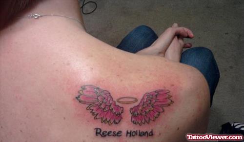 Baby Angel Wings Tattoo On Right BAck Shoulder