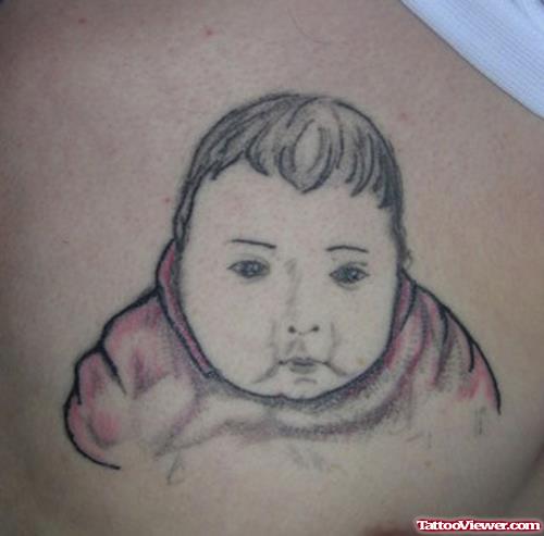 Awesome Baby Head Tattoo On Back