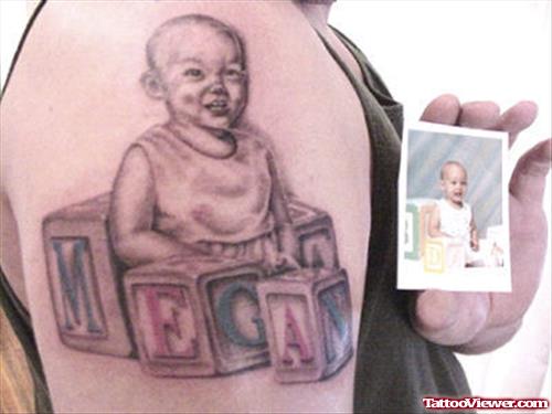 Megan Baby Tattoo On Right Shoulder