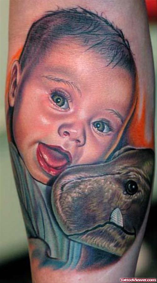 Colored Cute Baby Tattoo